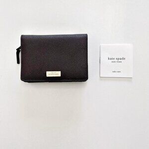 Kate Spade New York fold wallet Maroon Burgundy Cow Leather Card Coin Zipper